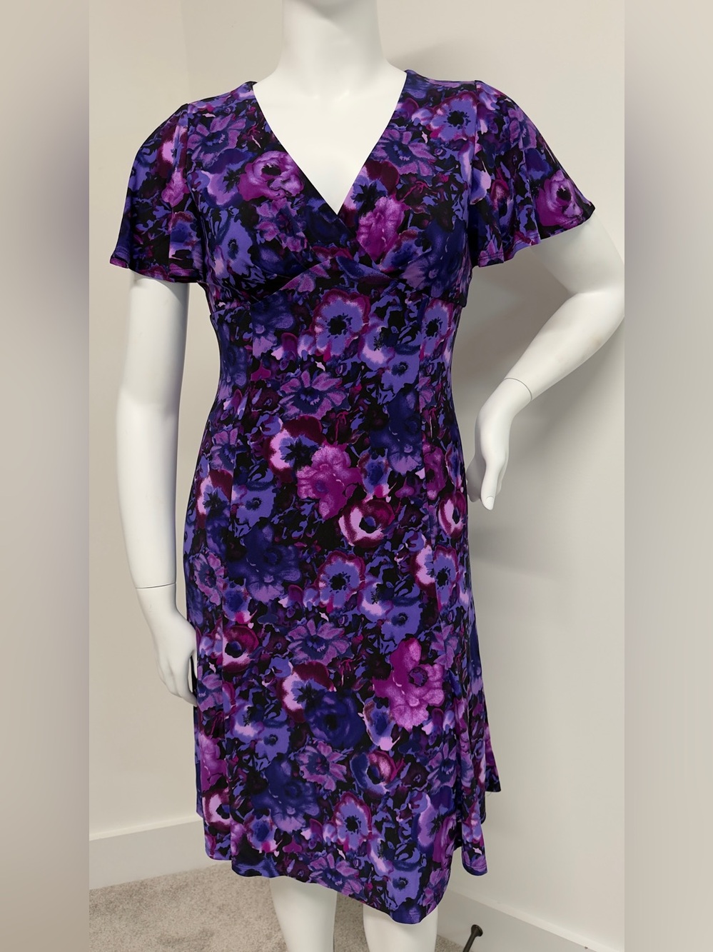 Chaps Purple Floral Faux Wrap Dress Size L